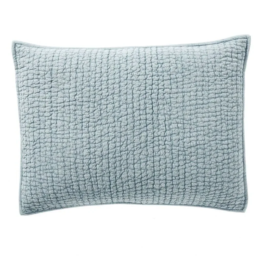 Pottery Barn Pillow Sham Cover Standard Stonewashed Pickstitch Light Blue NWT